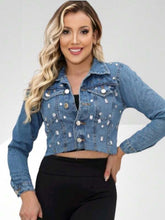 Jaqueta Jeans Feminina Curta Manga Longa Para o Inverno