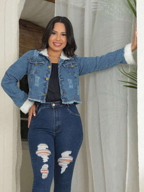 Jaqueta Jeans Feminina Com Forro Curta Para o Inverno