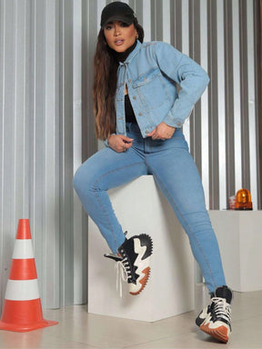 Jaqueta Feminina Bordada Jeans Curta Para o Inverno