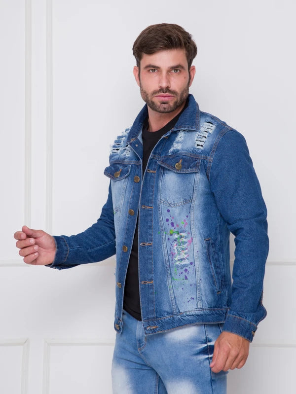 Jaqueta Jeans Masculina Manga Longa Com Botão Para o Inverno