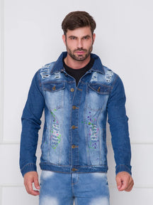 Jaqueta Jeans Masculina Manga Longa Com Botão Para o Inverno