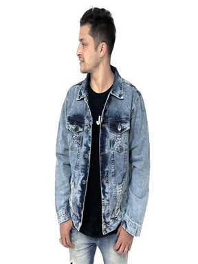 Jaqueta Jeans Manga Longa Masculina Com Bolsos Para o Inverno