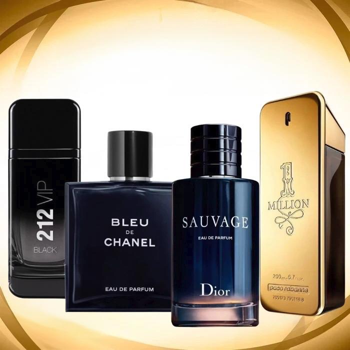 KIT 4 Perfumes Masculinos - Sauvage Dior | Bleu de Chanel | 212 Vip Black | 1 Million - Vivensci