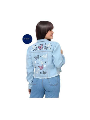 Jaqueta Jeans Feminina Curta Bordada Para o Inverno