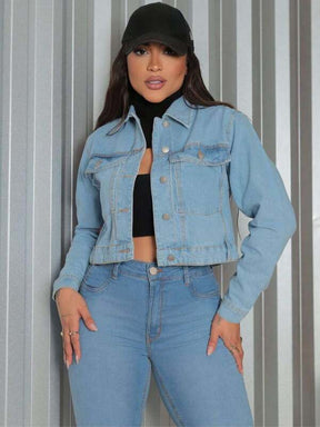 Jaqueta Feminina Bordada Jeans Curta Para o Inverno