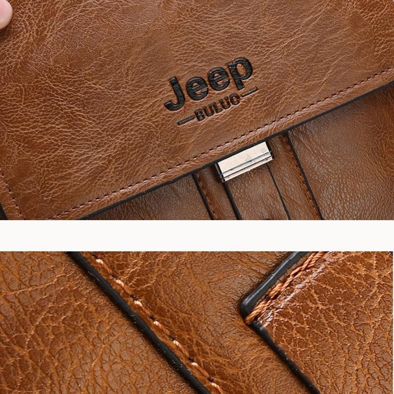 Bolsa JEEP-BULUO de Couro Bag Masculina com Fecho Metal