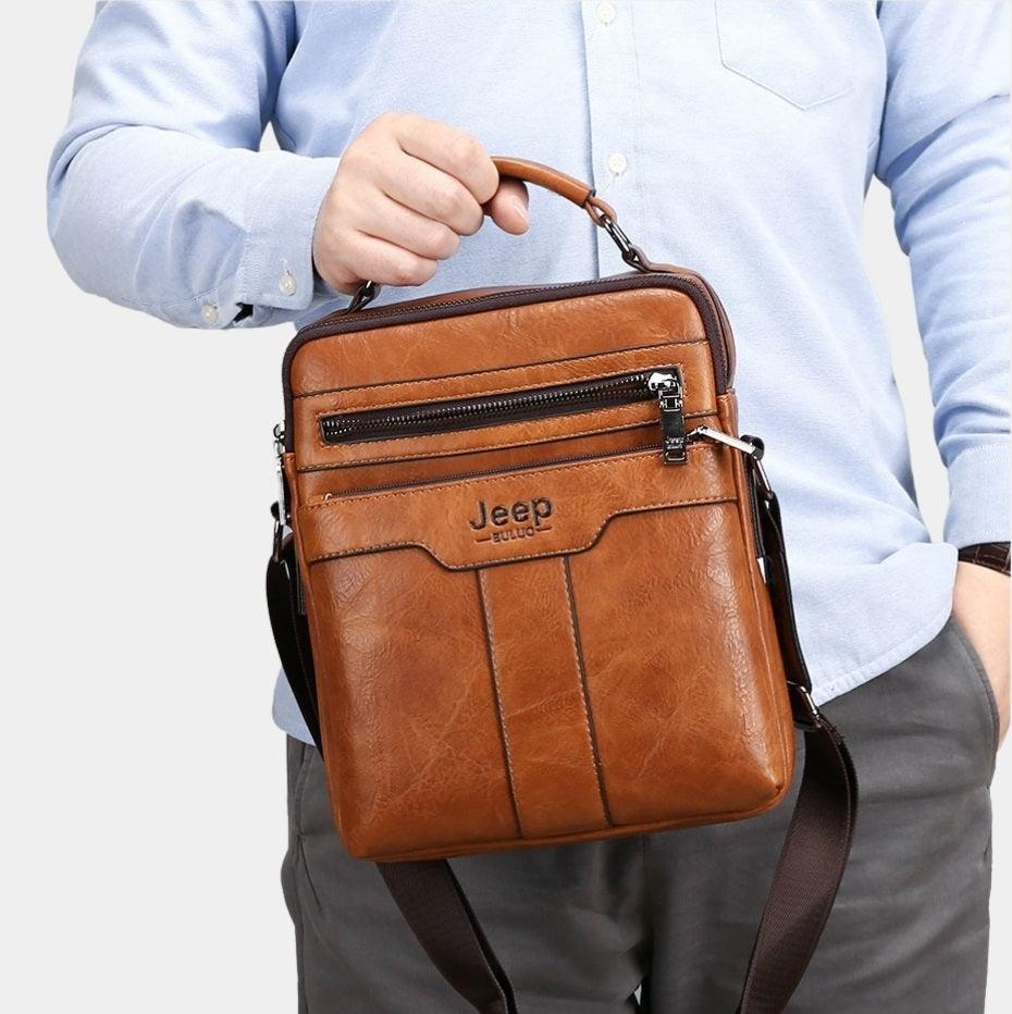 Bolsa JEEP-BULUO de Couro Bag Masculina 2 Fechos