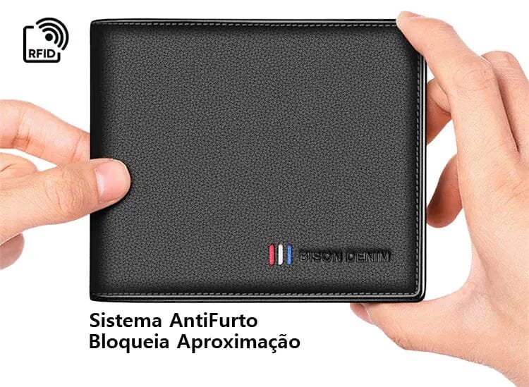 Carteira Masculina em Couro BISON - Tecnologia de Proteção RFID