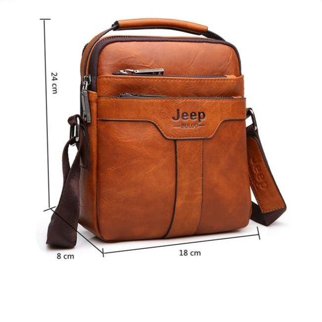 Bolsa JEEP-BULUO de Couro Bag Masculina 2 Fechos